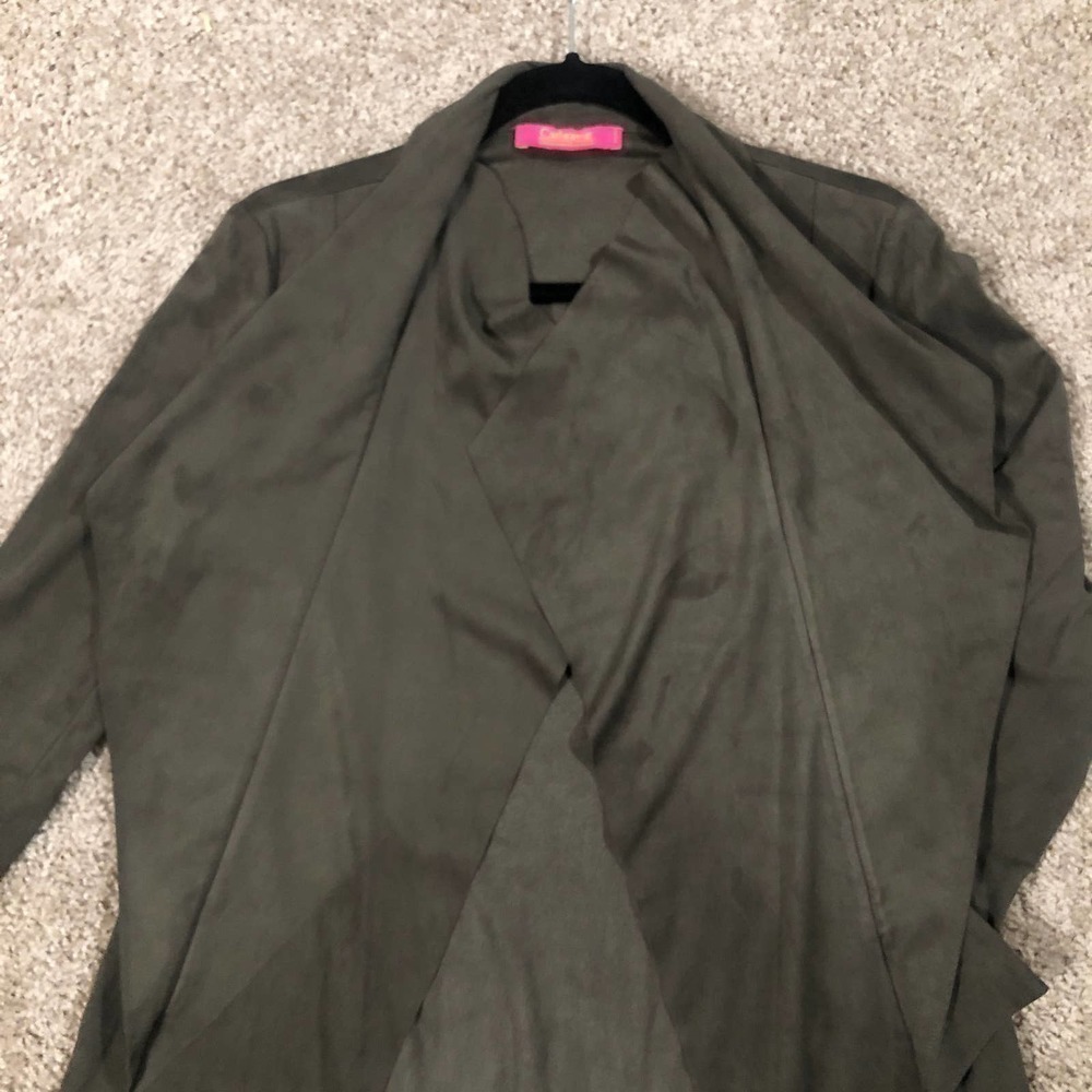 Catherine Malandrino Olive Green Faux Suede Cascade Open Front Jacket Petite S - Picture 7 of 12